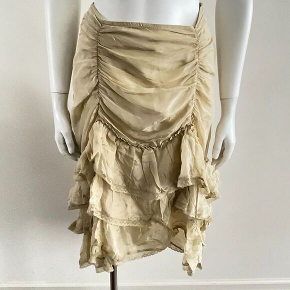 New Free People Calliope Pririe Ruffle Skirt Tan Midi S - Picture 10 of 11